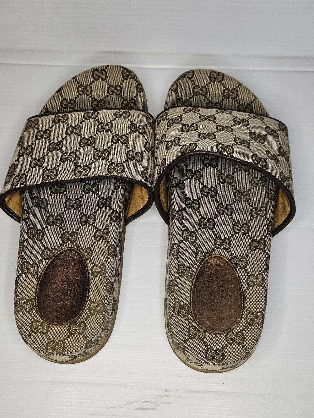 Authentic Gucci GG Supreme Canvas Slides Sandals Men's Size 9 Brown Monogram Log
